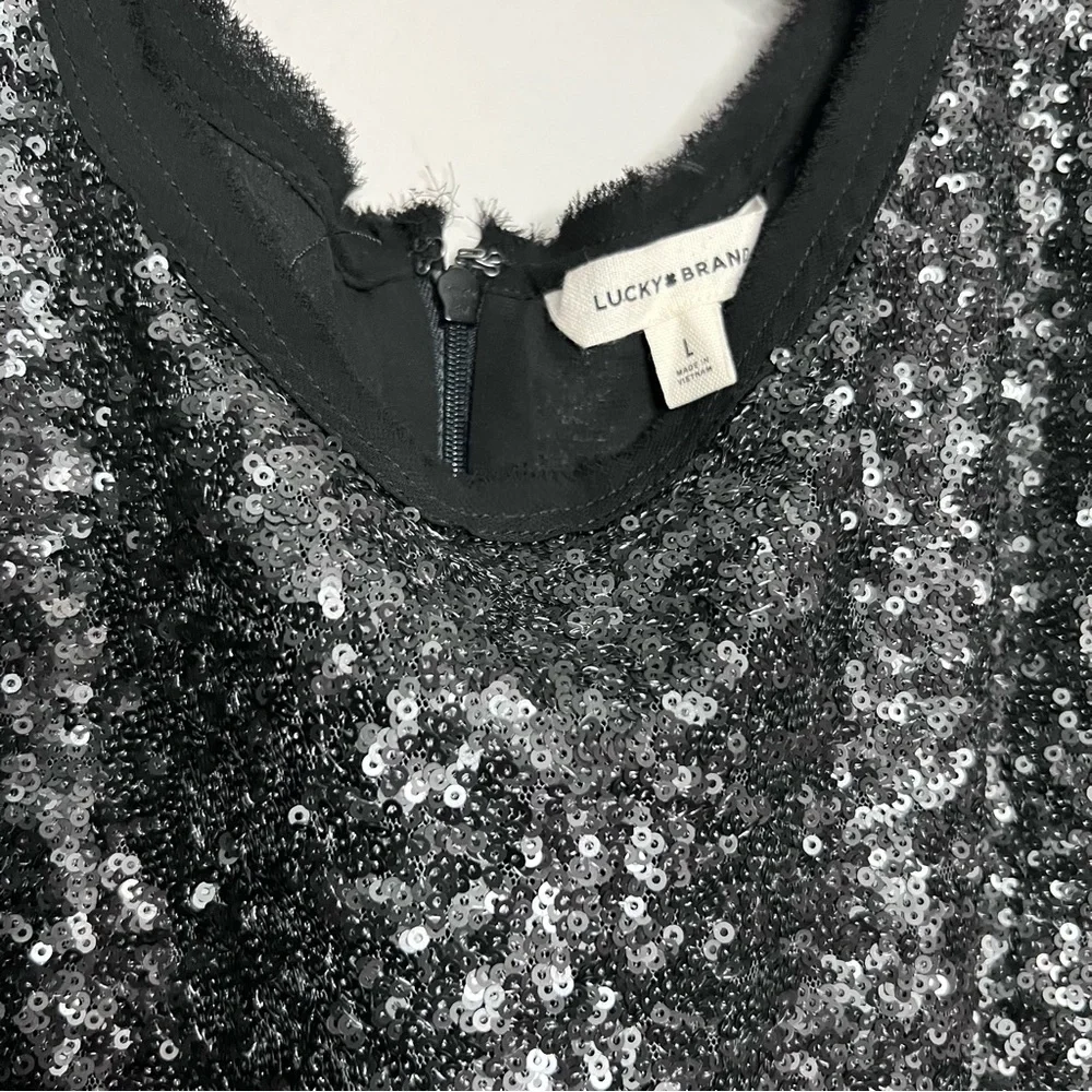 Lucky Brand women’s matte black sleeveless sequin shift mini dress size: Large - Picture 3 of 5